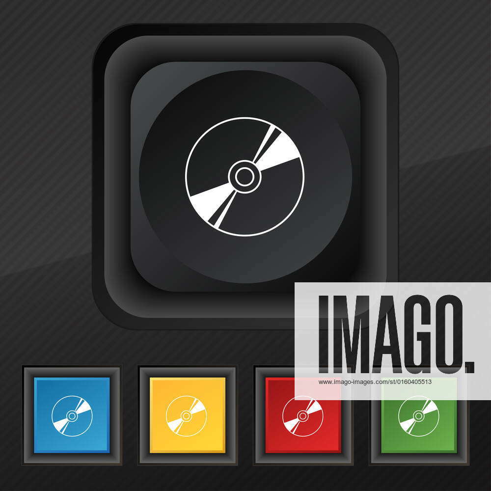 Cd, DVD, compact disk, blue ray icon symbol. Set of five colorful ...