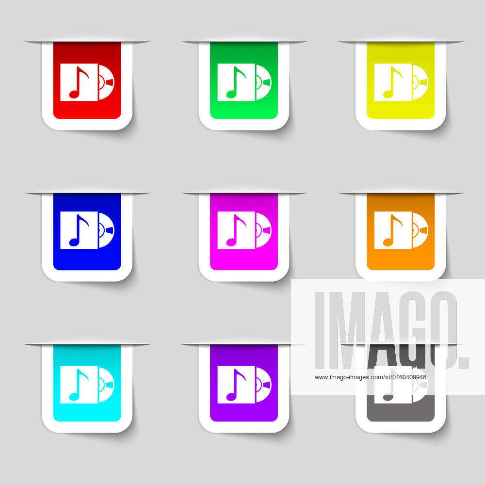 Cd player icon sign. Set of multicolored modern labels for your design ...