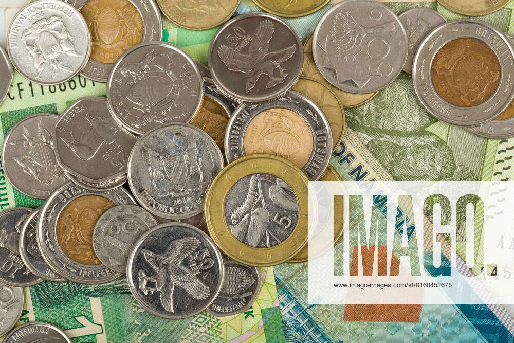 South african countries banknotes and coins for background. Botswana