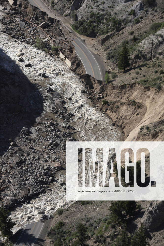 GARDINER, MT JUNE 17 Aerial view of damage caused by flooding in