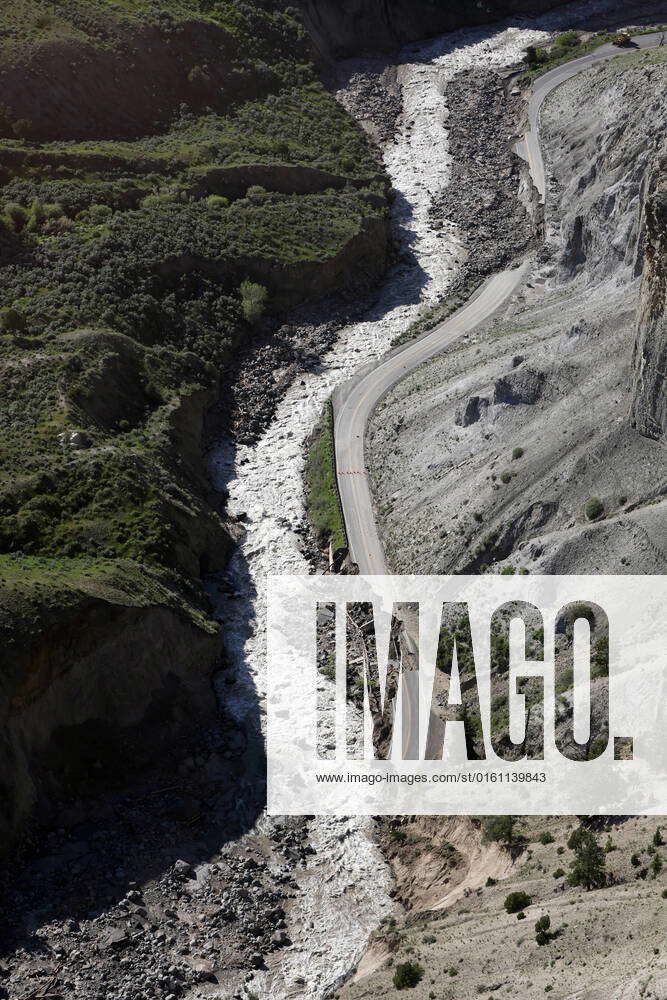 GARDINER, MT JUNE 17 Aerial view of damage caused by flooding in