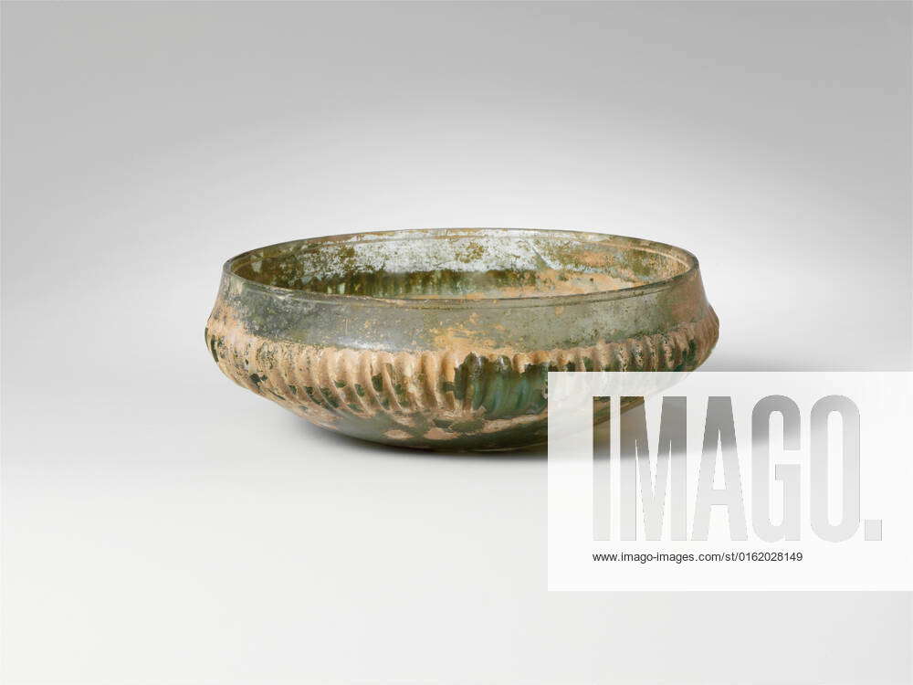 Glass Ribbed Bowl Late 1st Century B C Mid 1st Century A D Roman Translucent Blue Green Vertical