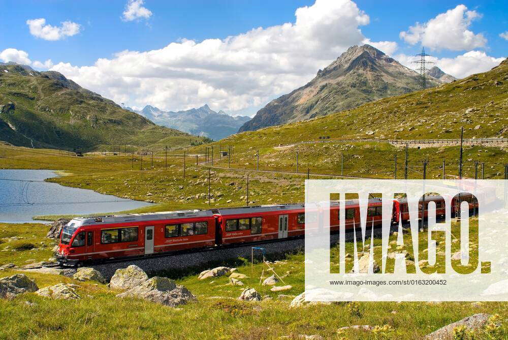 Train The Rhaetian Rail On Lago Bianco On Bernina Passport In The Swiss 