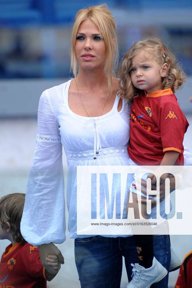 Italian showgirl Ilary Blasi with her children Cristian and Chanel at the  Stadio Olimpico during