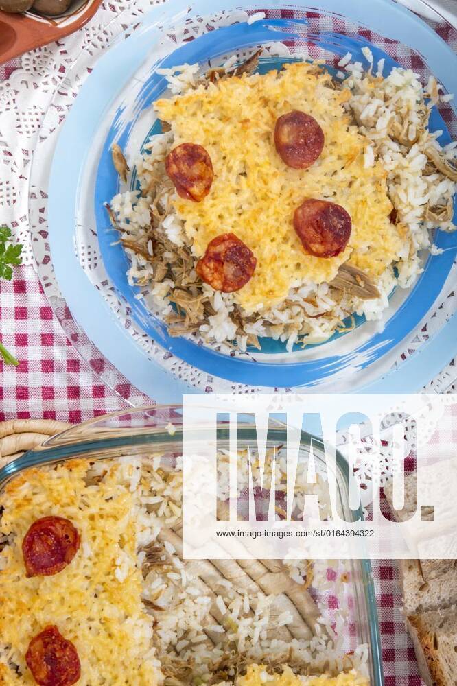 Rice with duck and chorizo, Traditional portuguese food of rice with