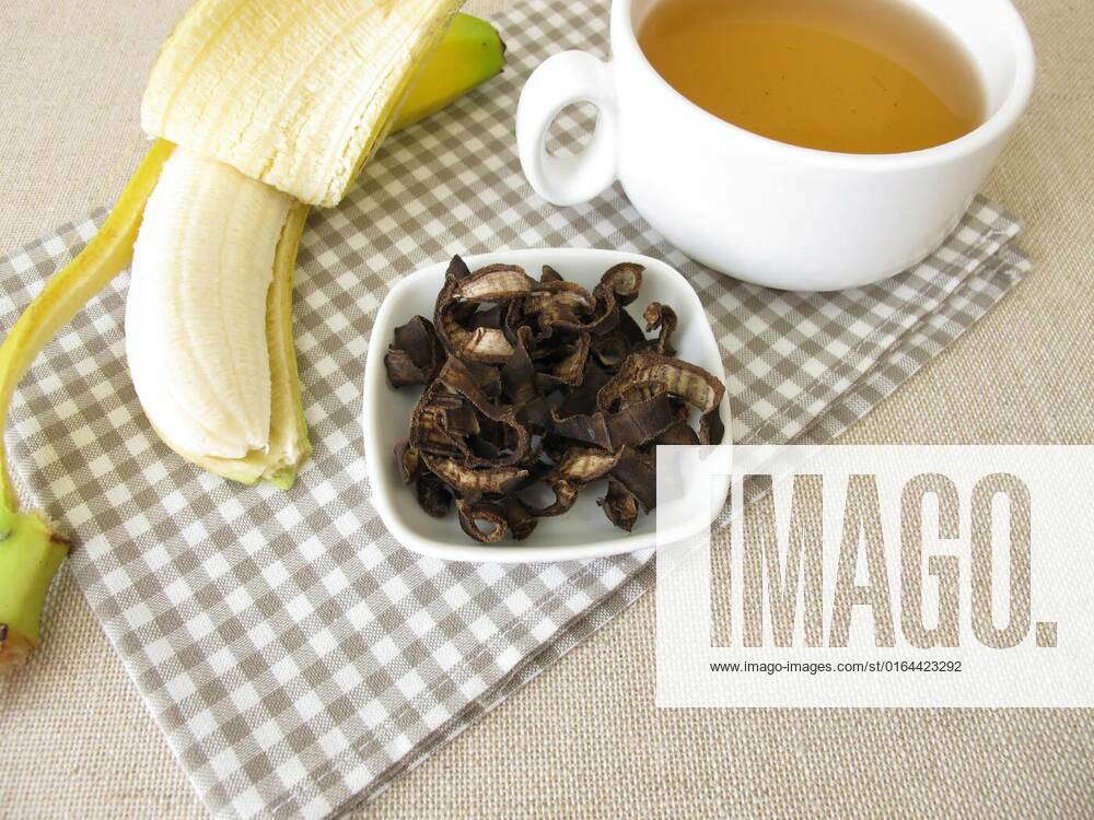 Banana peel tea, a cup of tea from dried organic bananas peels