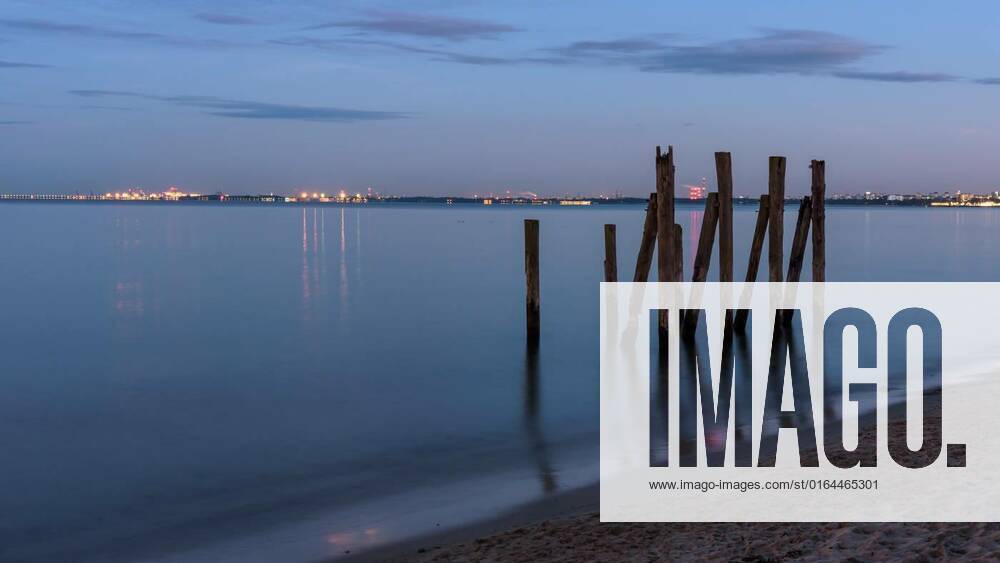 Wooden piles in the Gulf of Gdansk in Poland at dusk, Wooden piles in ...