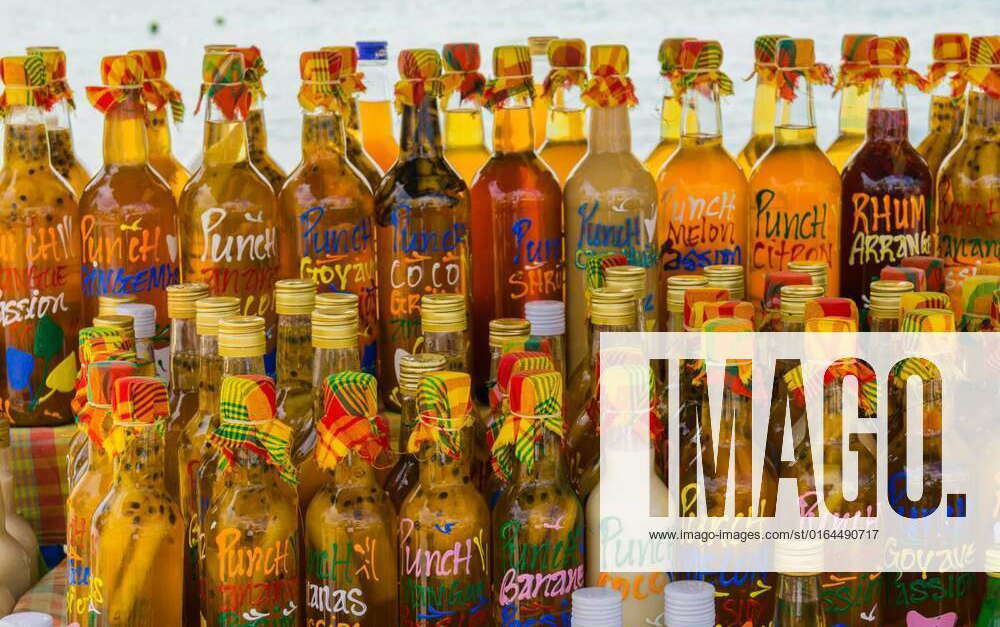 SainteAnne, GrandeTerre, Guadeloupe November 8th, 2018 Arranged rum bottles on a local market,