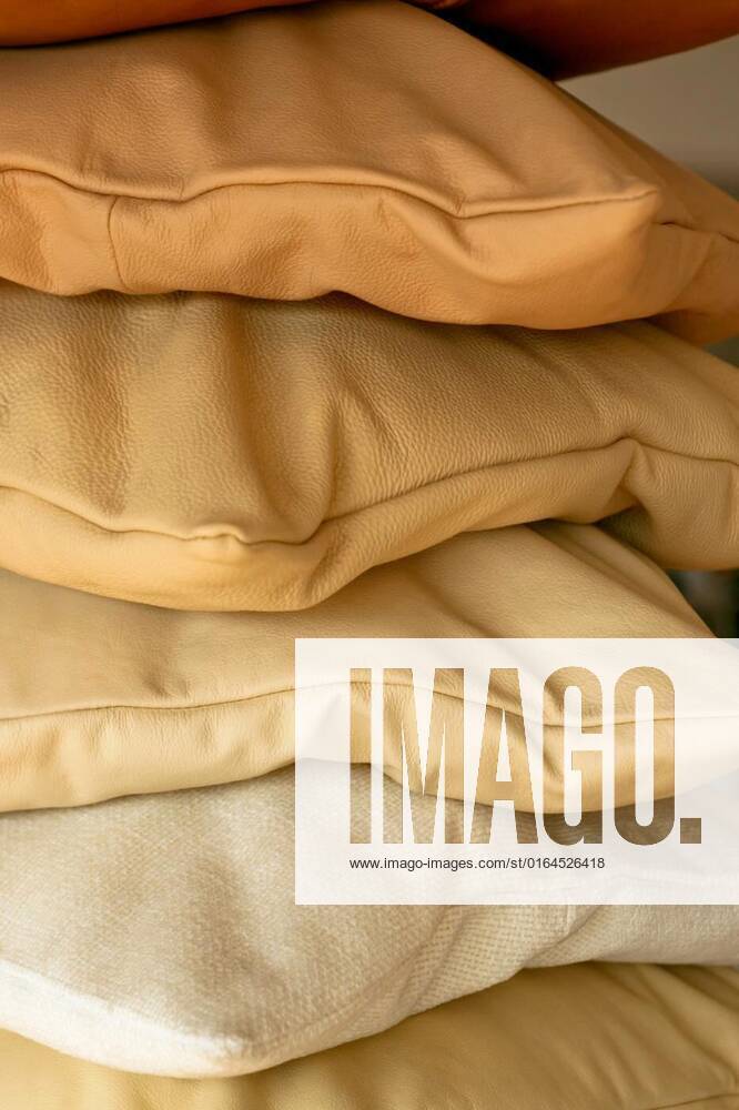 Ochre pillows, Ochre decorative pillows made from real leather, Ochre