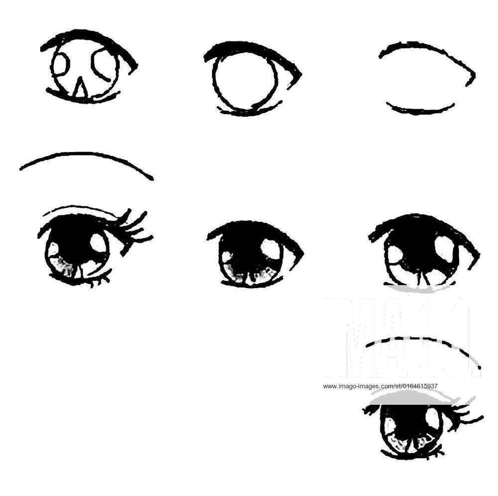 Tutorial of drawing human eye. Eye in anime style. female eyelashes.,  Tutorial of drawing a human