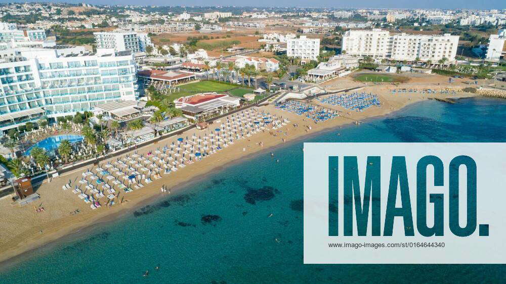 Aerial Sunrise beach, Protaras, Cyprus, Aerial bird s eye view of ...