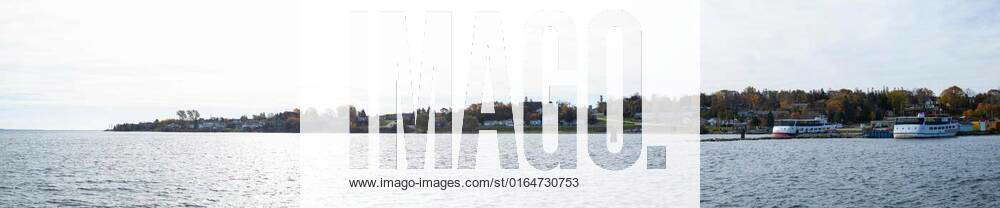 St. Ignace, St. Ignace, Michigan, USA, during Autumn, with ferry at ...