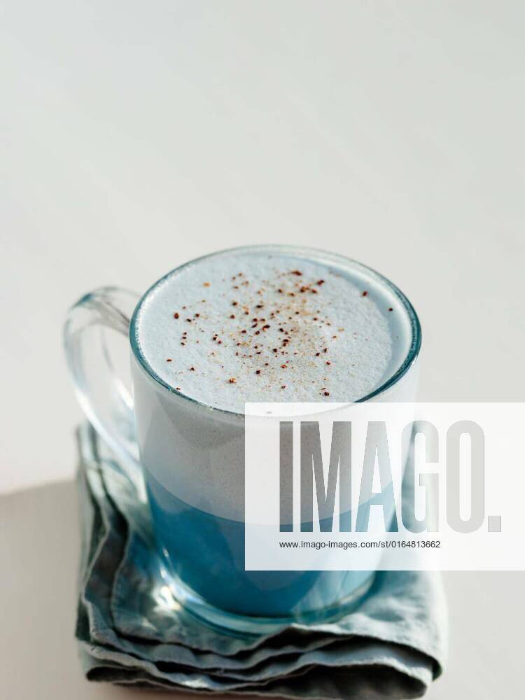 Blue pea latte or blue matcha latte with copy space, Blue pea latte or ...