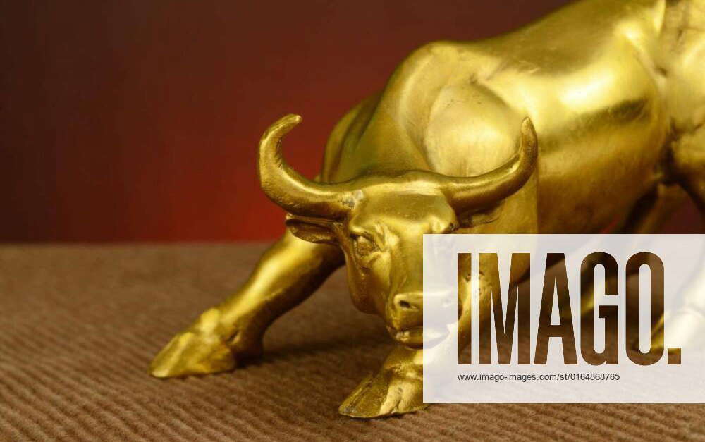 Powerful Brass Bull, A closeup focus on a brass bull in a striking pose