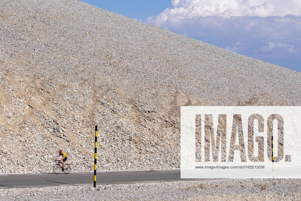 Cyclist On The Mountain Road To The Summit Of Mont Ventoux In Provence ...