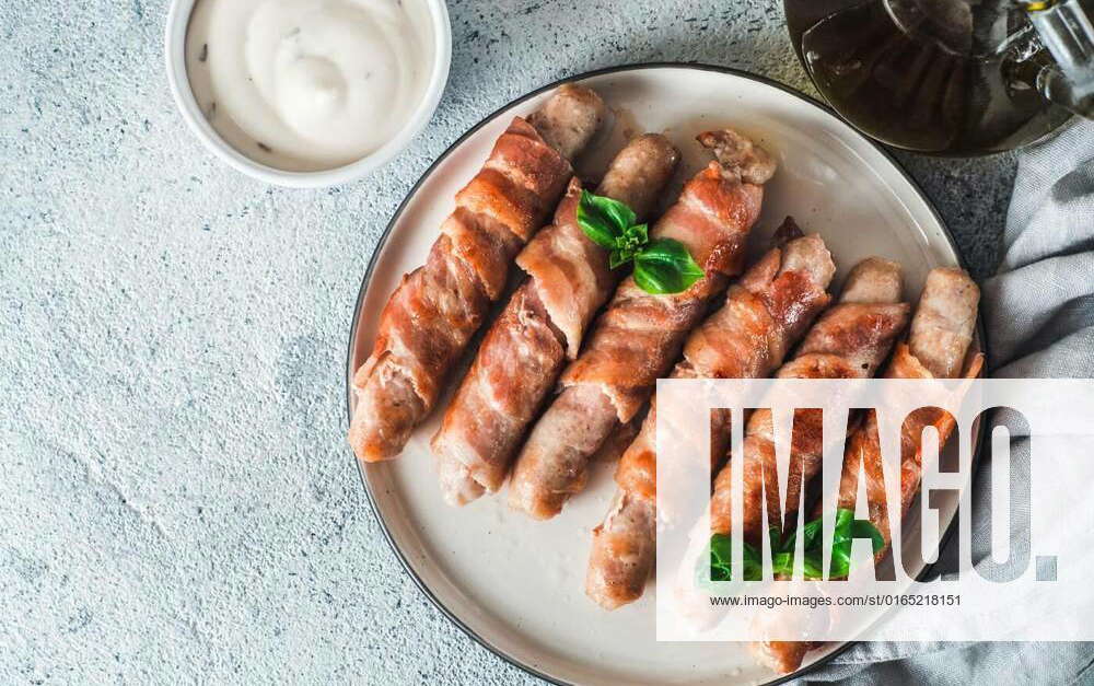 Sausages wrapped in bacon, Readytoeat pigs sausages wrapped in bacon