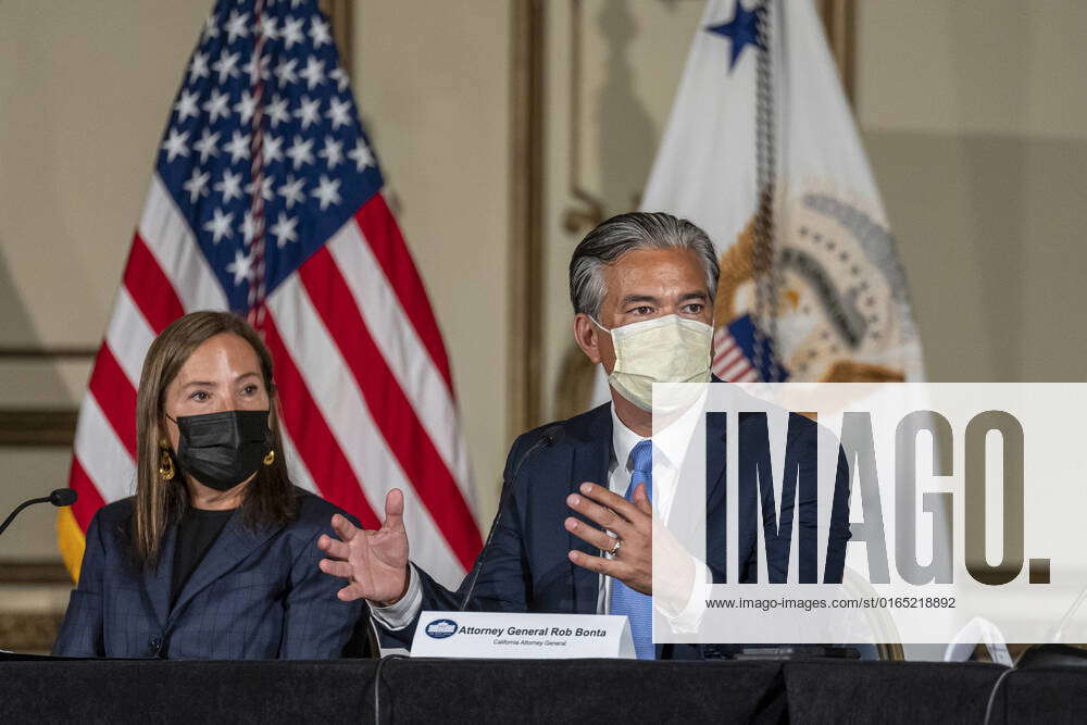 Rob Bonta, California s attorney general, right, speaks as Eleni