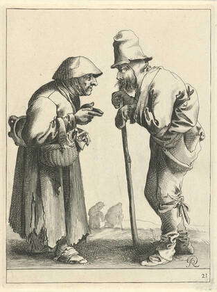 Two beggars in conversation; Beggars and farmers. A beggar star, with a ...