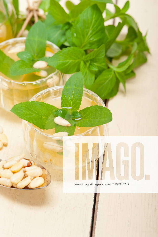 Arab traditional style mint and pine nuts tea called at tay , 18128746