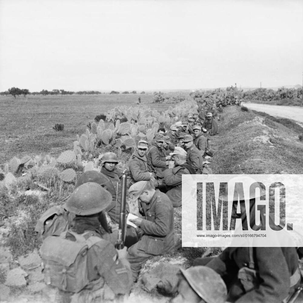 The British Army in Tunisia 1943 German prisoners and their guards wait ...