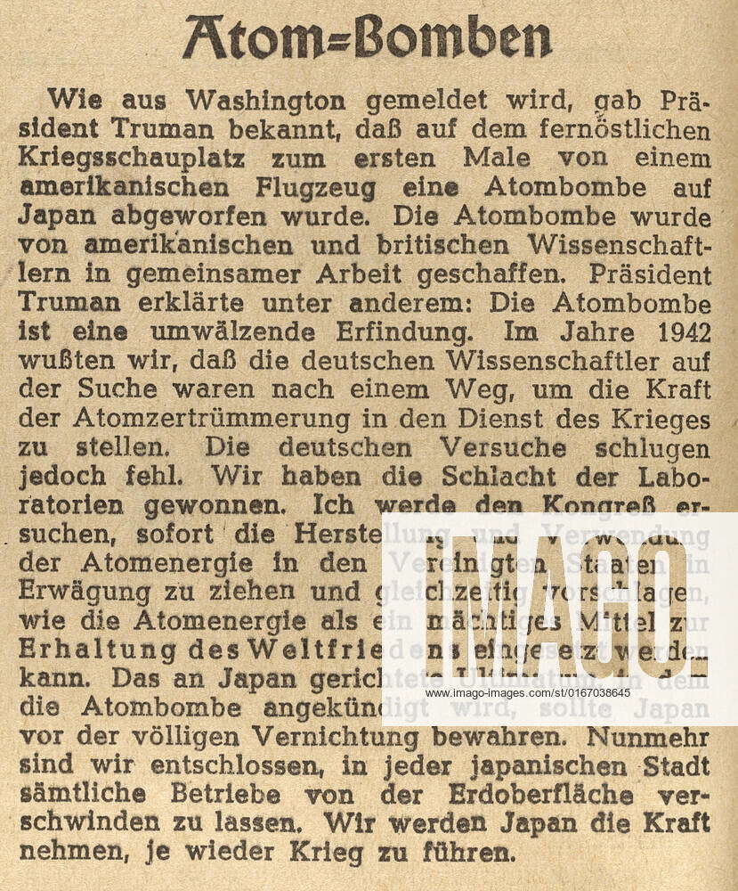 Newspaper article Atom bombs (atomic bomb compensation on Hiroshima and ...