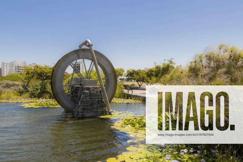 Watermill in lake pond in Green Point Park Cape Town., Watermill, mill
