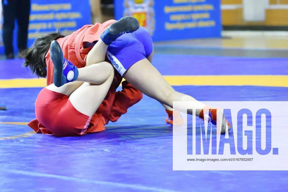 Orenburg, Russia - February 16, 2019: Girls competitions Sambo ...