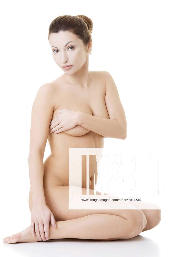 Sexy fit naked woman with healthy clean skin, isolated on white