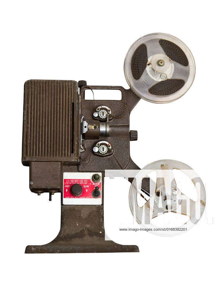 Analogue movie projector with reels isolate on white background