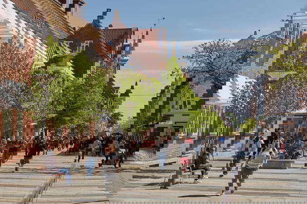 Summer morning view of streets in Fredericia city, Denmark. City was