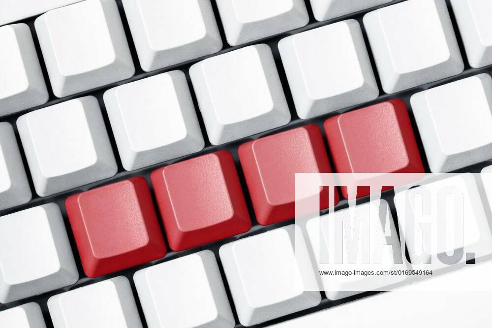 Four blank red buttons on the white keyboard close-up, Four blank red ...