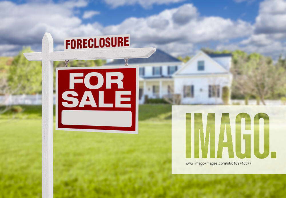 Foreclosure Home For Sale Real Estate Sign in Front of Beautiful