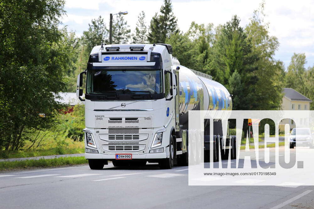 Volvo FH Milk Tanker Delivers Valio Milk White Volvo FH milk tank truck ...