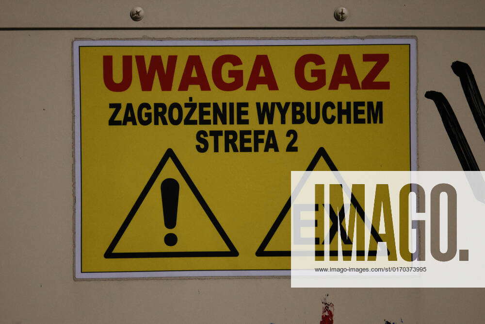 Poland Gas A sign with the words Caution Gas is seen in Warsaw, Poland on 03 October, 2022. Warsaw