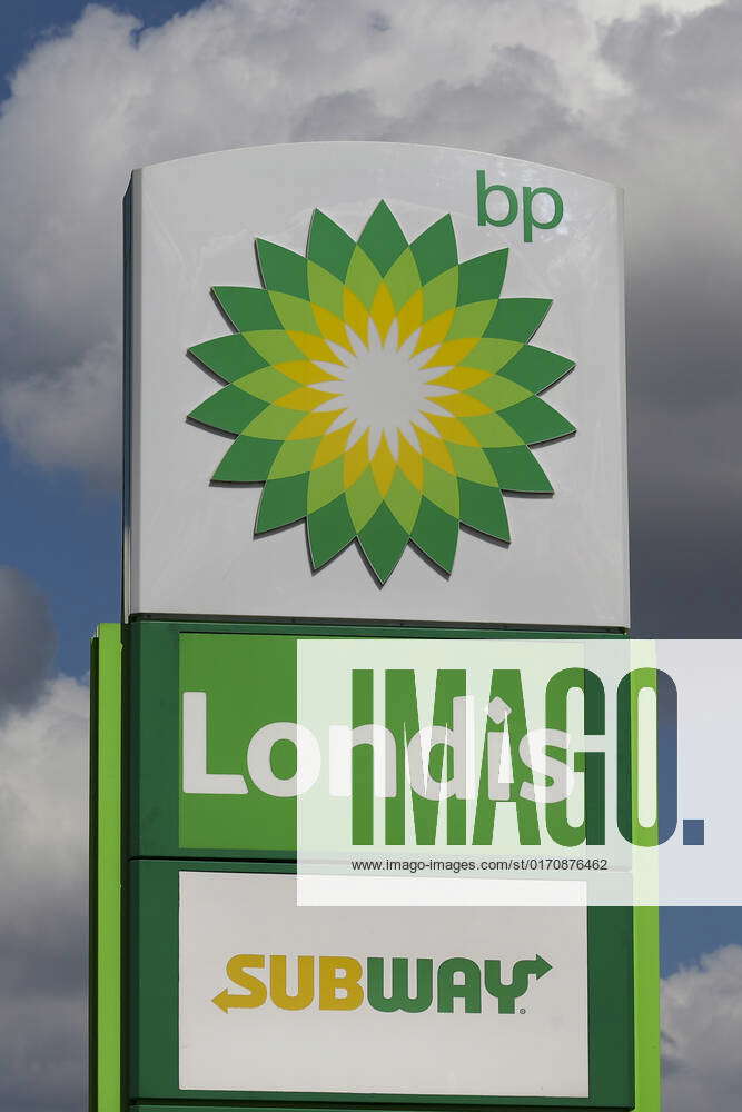 BP Gas Station In London A BP British Petroleum logo is displayed on a