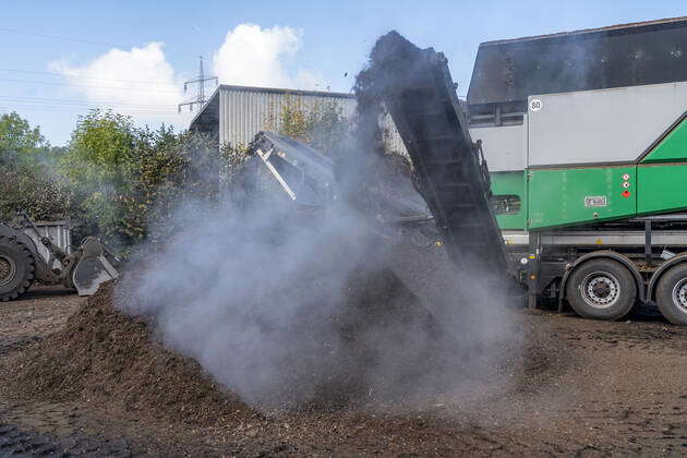 Composting plant, biowaste is composted, sorted by size, smaller parts ...