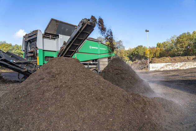 Composting plant, biowaste is composted, sorted by size, smaller parts ...