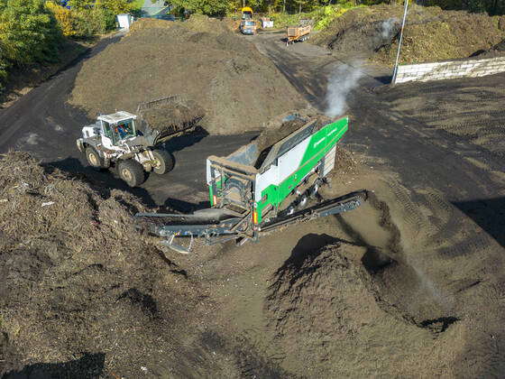 Composting plant, biowaste is composted, sorted by size, smaller parts ...