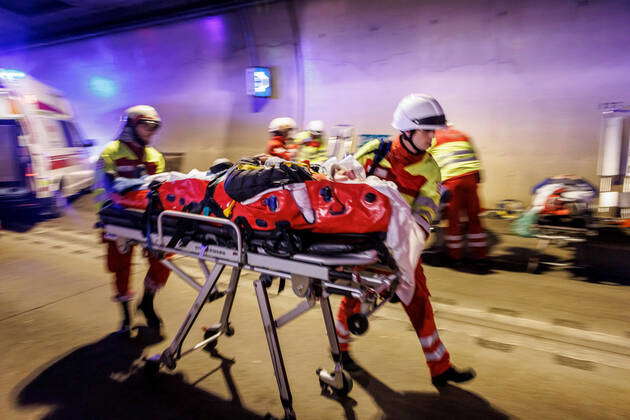 Sankt Jakob im Rosental, Austria: Austrian firemen tend to an accident ...