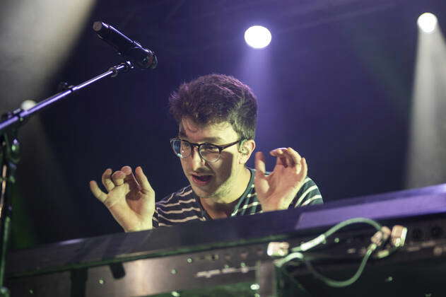 American pianist and singer Ryan Met of indie group AJR during a ...