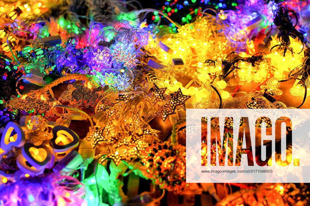 October 20, 2022, Kolkata, India Decorative lights are seen on display at a market place ahead of