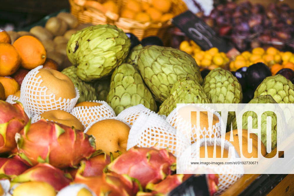 Variety of fruits at farmer s market, Los Angeles California USA