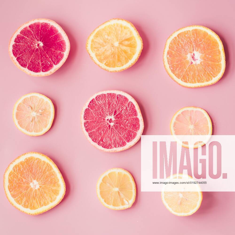 slices Freshness Citrus fruits Pink Background Resolution and high