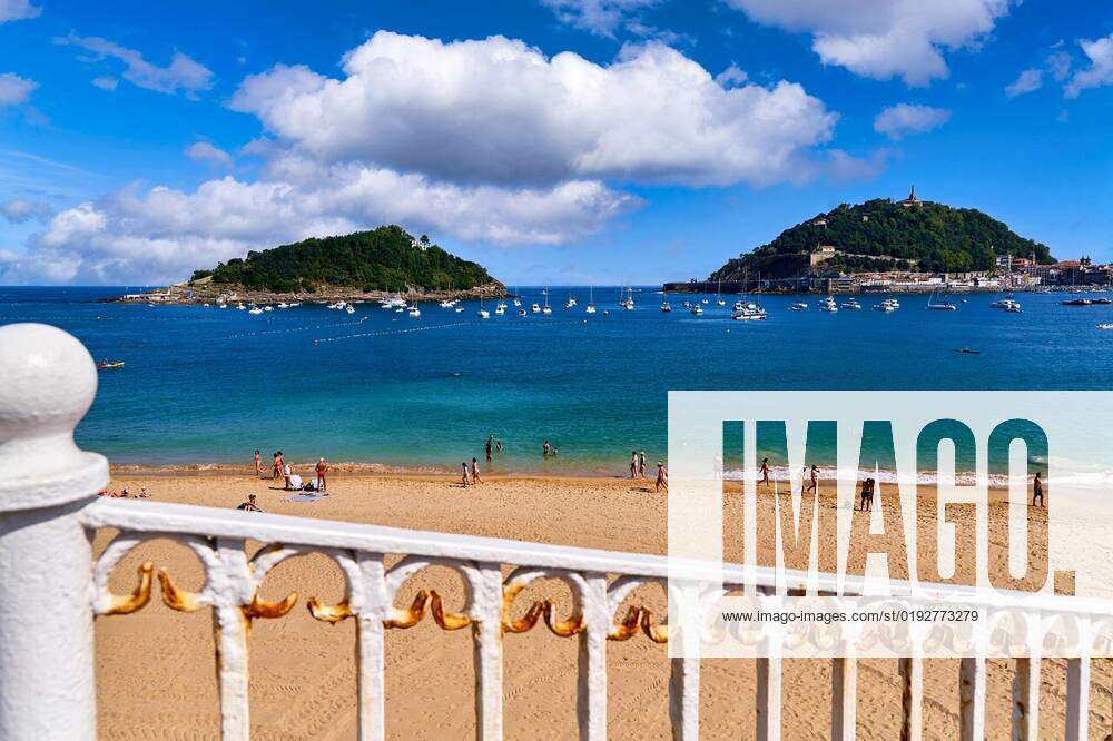 Ondarreta Beach Behind Santa Clara Island And Mount Urgull Donostia