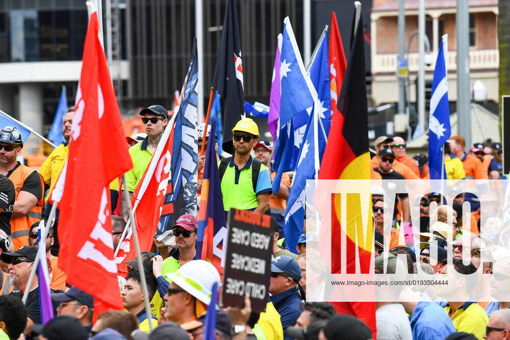 QLD CFMEU WAGES POLICY RALLY, Union workers stand outside Queensland