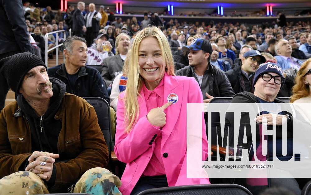 Celebrities at the New York Rangers hockey game at Madison Square