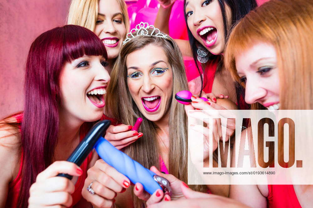 Women having bachelorette party with sex toys in night club model