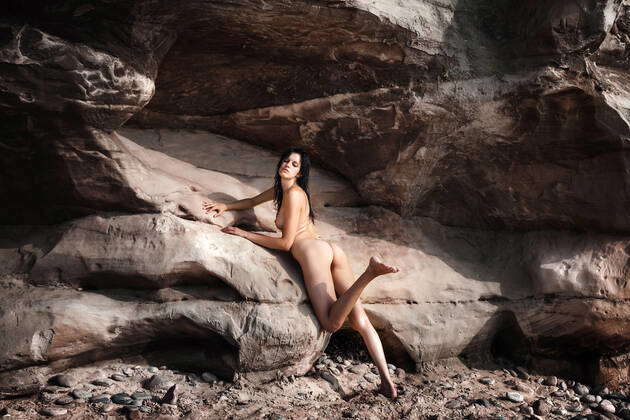 Beauty Youth And Healthy Lifestyle Concept Black Hair Nude Woman On The Sandy Beach Near The