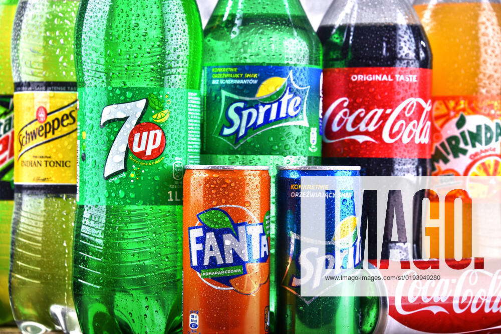 Bottles of global soft drink brands including products of Coca Cola ...