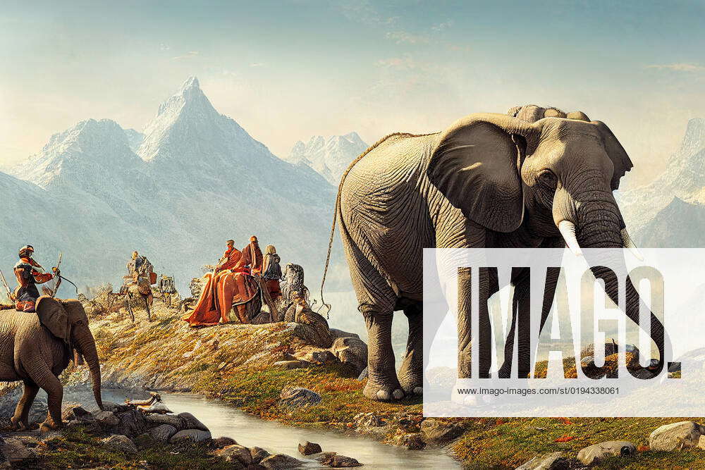 Illustration Of Hannibal Crossing The Alps With Elephants To The North ...